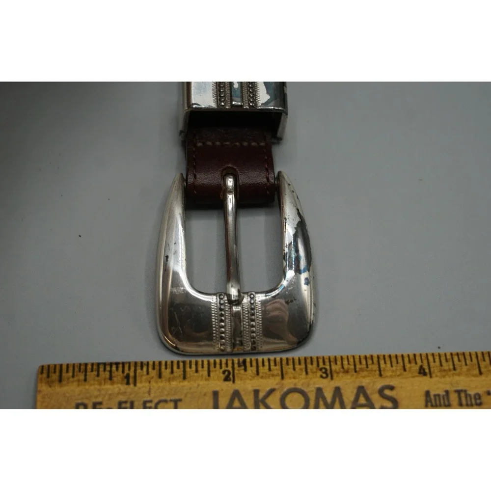 Vintage Golf Concho Braided Brown Leather Belt Mens Size 40 Silver Tone Buckle